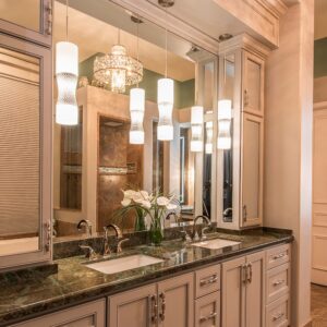 luxury bathroom vanity with pendant lighting